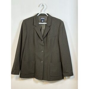 Lands End Petite 14 Wool Blend Blazer Jacket Olive Green Career Business